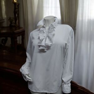 Elegant White Ruffled Women's Blouse
